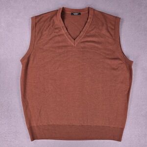 Marbas Sweater Vest Mens‎ Medium Burgundy Wool Italy Merino Extra fine Pullover